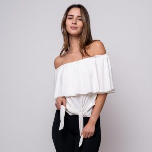 Polera Sin Hombro Con Vuelo Crema