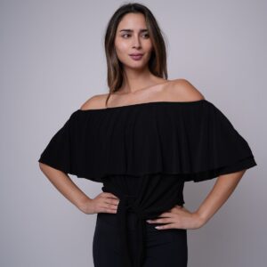 Polera Sin Hombro Con Vuelo Negro