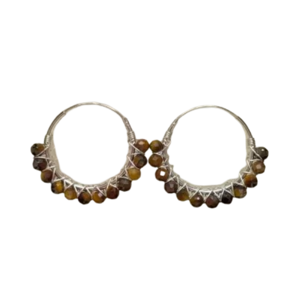 Aros / Argolla plata 925 con piedra natural Ojo de Tigre