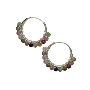 Aros / Argolla plata 925 con piedra natural Turmalina Sandia