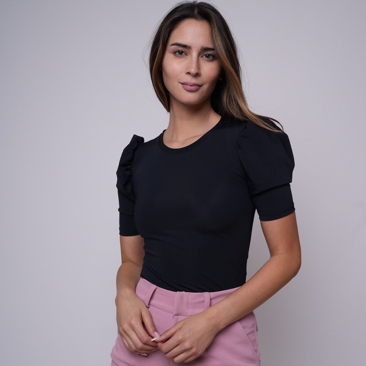 Polera Manga Globo Negro