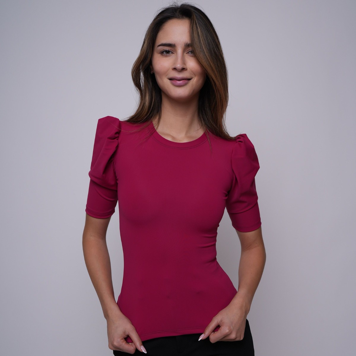 Polera Manga Globo Burdeo