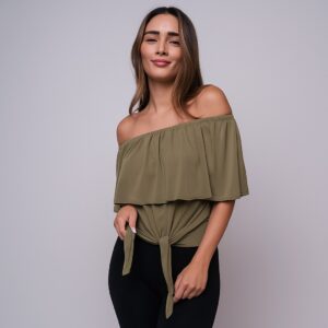 Polera Sin Hombro Con Vuelo Verde