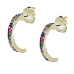 Aros Enchapados en Oro Semi Argollas con Circones de Colores