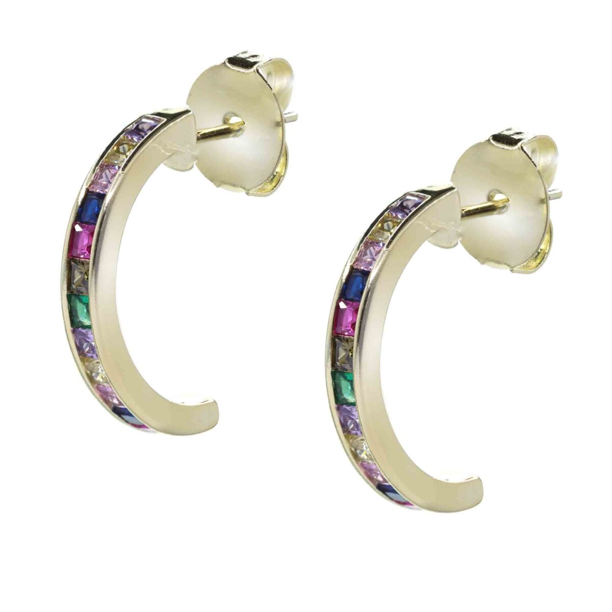 Aros Enchapados en Oro Semi Argollas con Circones de Colores