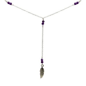 Collar de Plata 925 Pluma con Piedra Amatista