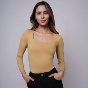 Body Nude Manga Larga Escote Cuadrado