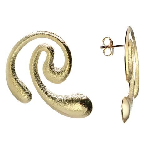Aros Enchapados en Oro Estilo Espiral Satinado