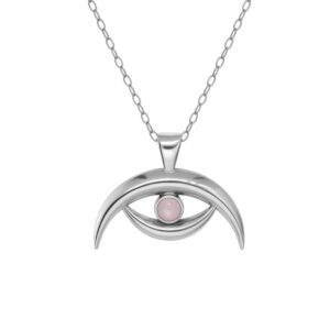 Collar de Plata 925 Doble Luna con Piedra Calcedonia