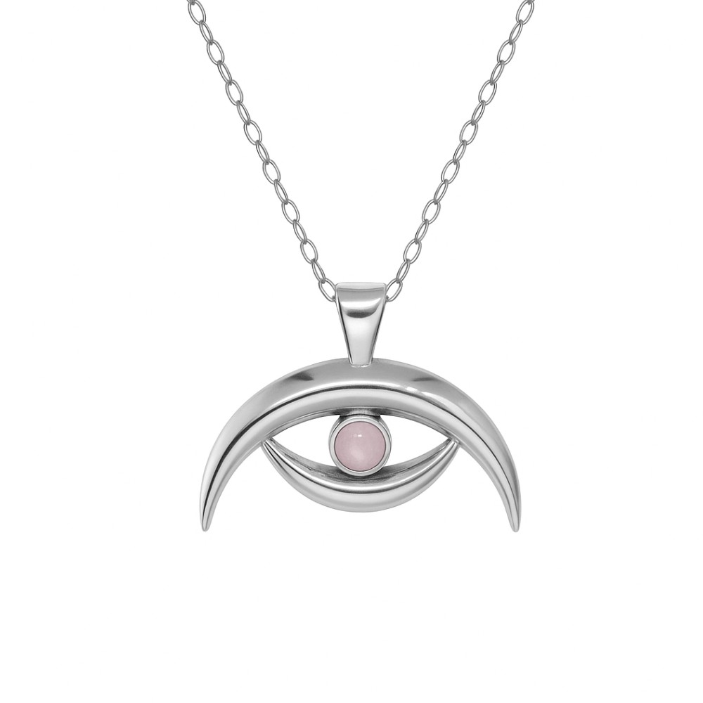 Collar de Plata 925 Doble Luna con Piedra Calcedonia