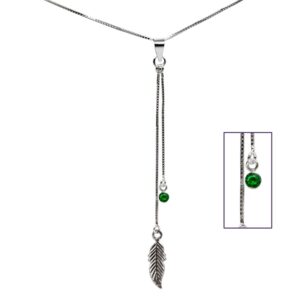 Collar de Plata 925 Diseño Pluma Colgante Circón Verde