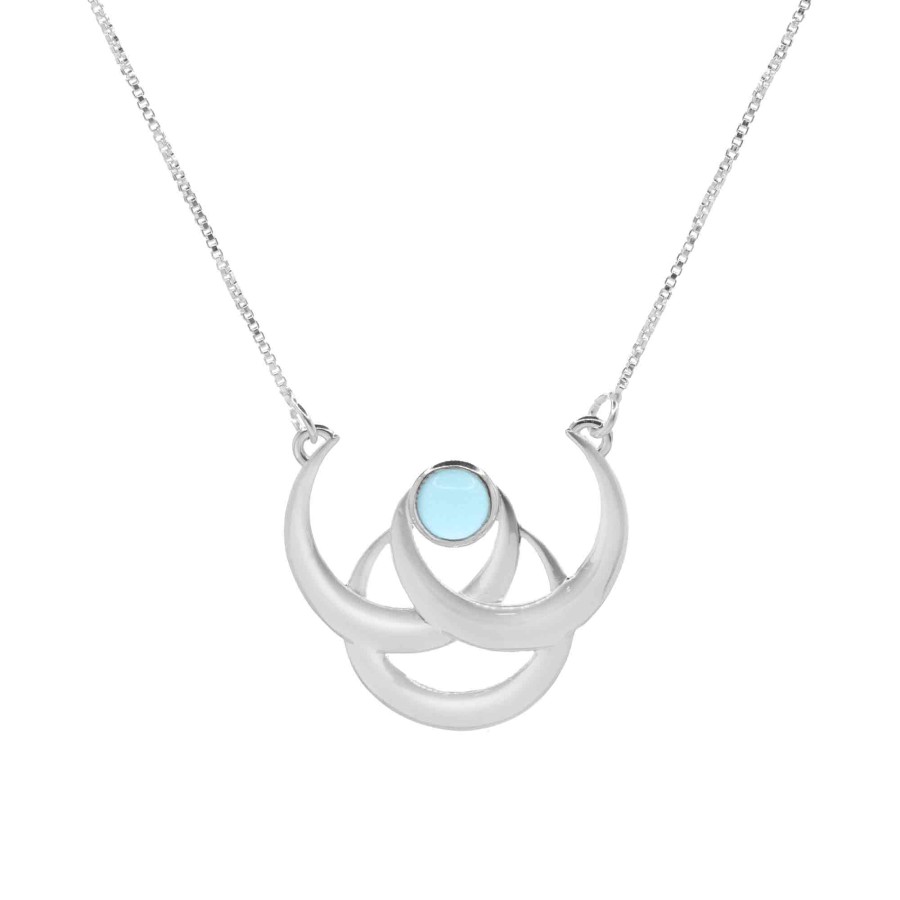 Collar de Plata 925 Modelo Lunar con Piedra Calcedonia