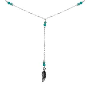 Collar de Plata 925 Pluma con Piedra Aguamarina