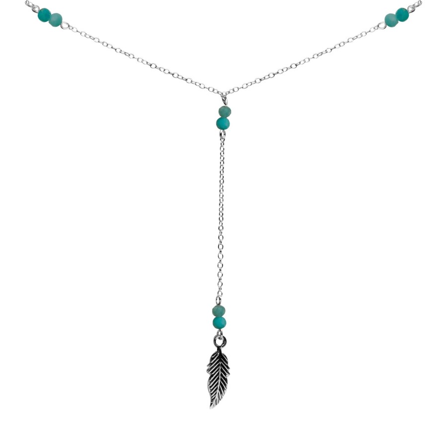 Collar de Plata 925 Pluma con Piedra Aguamarina