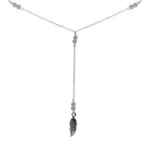 Collar de Plata 925 Pluma con Piedra de Cuarzo Rosa